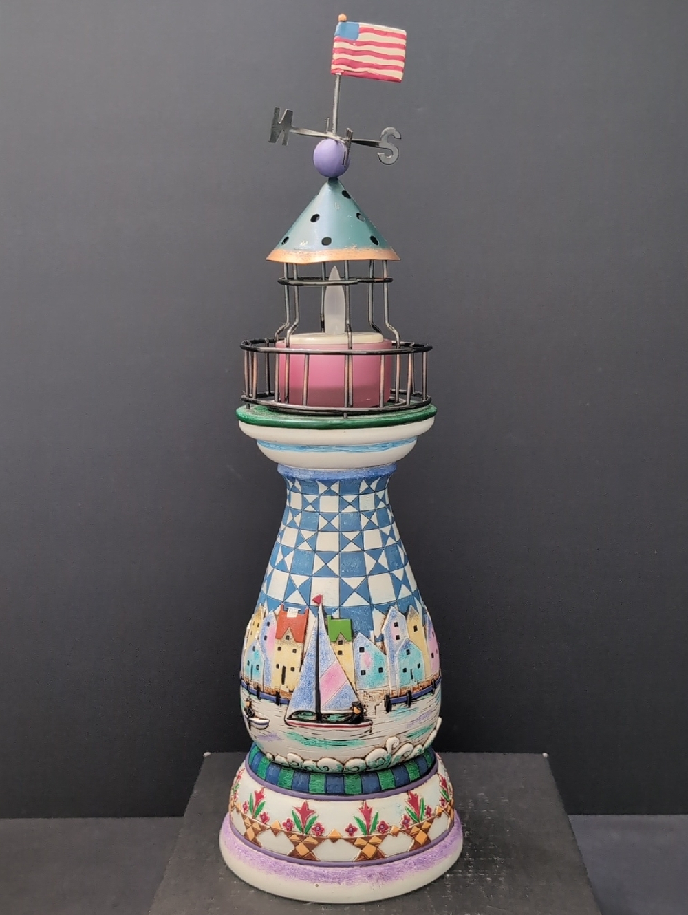 Jim Shore Shorelights Light House,A Beacon To Light The Way,Flower Basket & Star
